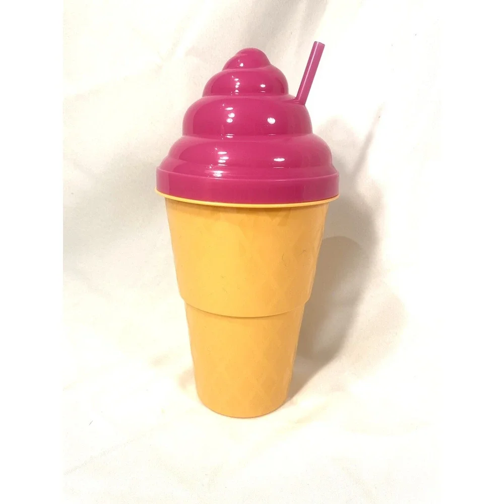 large plastic ICE CREAM CONE tumble with‎ straw PINK